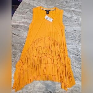 NWT Grace Elements Yellow Ruffle Tunic Top L Sleeveless Asymmetrical Hem